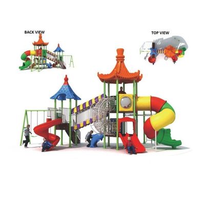 MYTS Pinokee roof with curved tube slide ,climbing rills,2 swings and monkey bar for kids